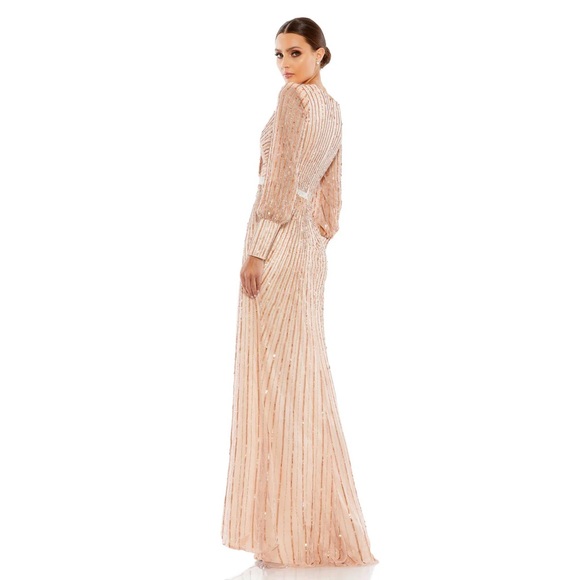 NWT $598 MAC DUGGAL SEQUINED WRAP OVER BISHOP SLEEVE GOWN DRESS COPPER 5501 - Picture 3 of 6